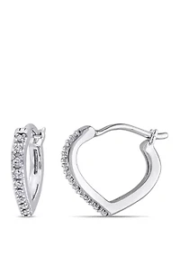  1/10 ct. t.w. Diamond Accent Heart Hoop Earrings in 10k White Gold