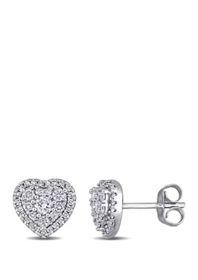  1/2 ct. t.w. Diamond Composite Heart Stud Earrings in 10K White Gold