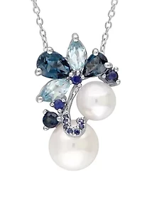 Gemstone & Freshwater Cultured Pearl Cluster Pendant with Chain