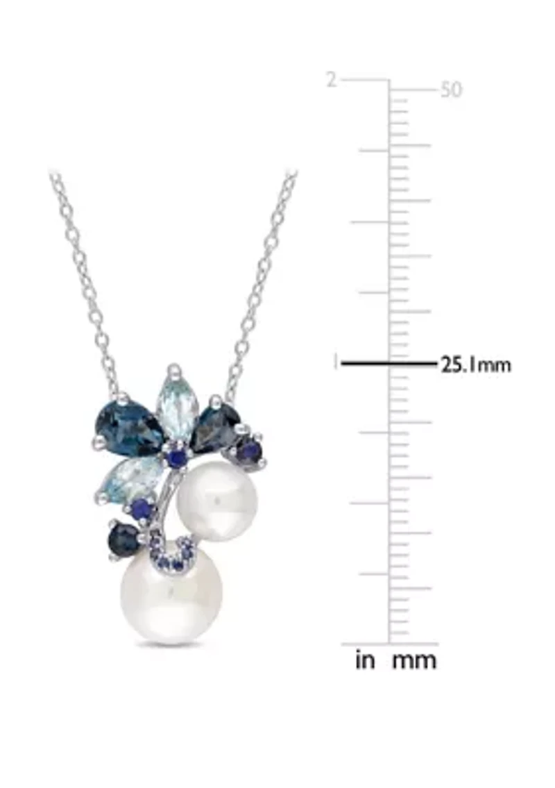 Gemstone & Freshwater Cultured Pearl Cluster Pendant with Chain