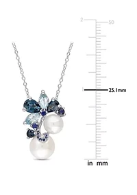 Gemstone & Freshwater Cultured Pearl Cluster Pendant with Chain