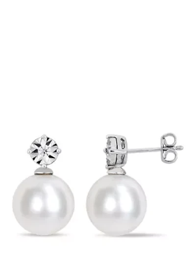 Pearl and 1/10 ct. t.w. Diamond Accent Earrings in Sterling Silver