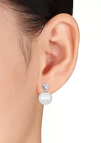 Pearl and 1/10 ct. t.w. Diamond Accent Earrings in Sterling Silver