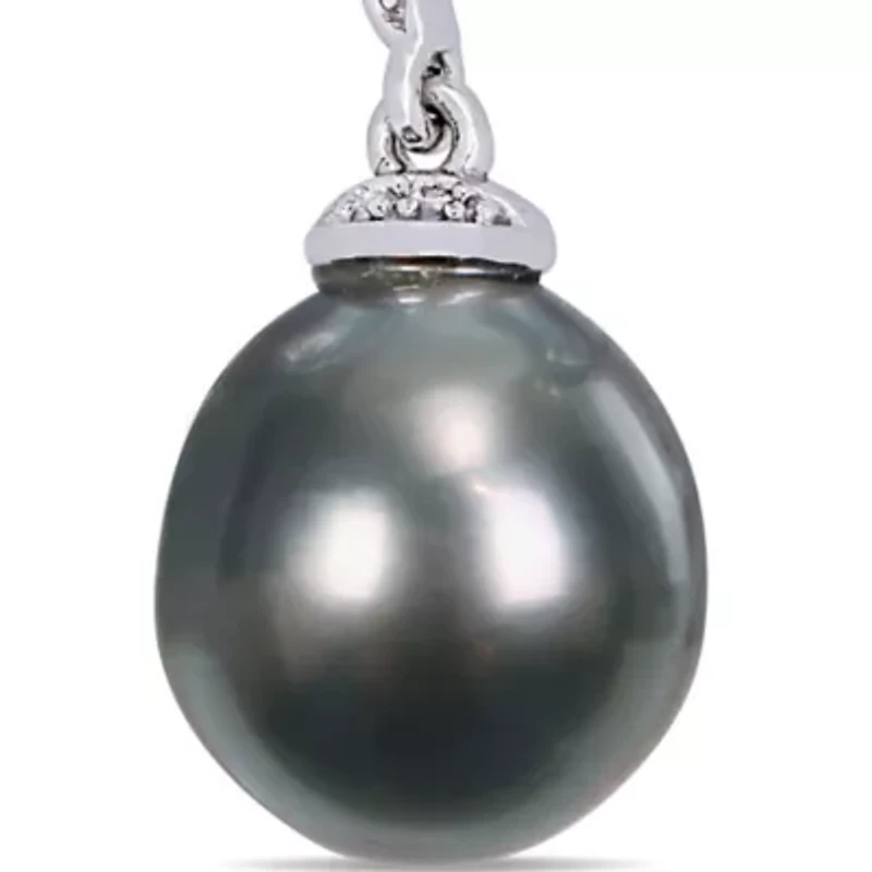 Pearl and 1/10 ct. t.w. Diamond Accent Drop Necklace in Sterling Silver