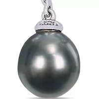 Pearl and 1/10 ct. t.w. Diamond Accent Drop Necklace in Sterling Silver