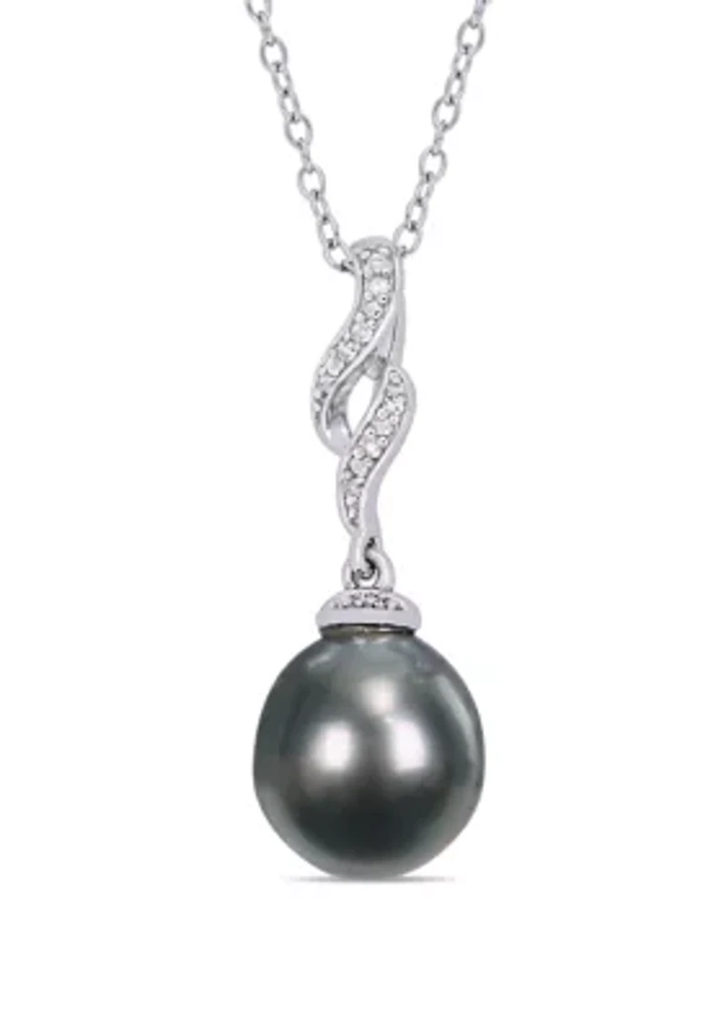 Pearl and 1/10 ct. t.w. Diamond Accent Drop Necklace in Sterling Silver