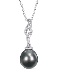 Pearl and 1/10 ct. t.w. Diamond Accent Drop Necklace in Sterling Silver