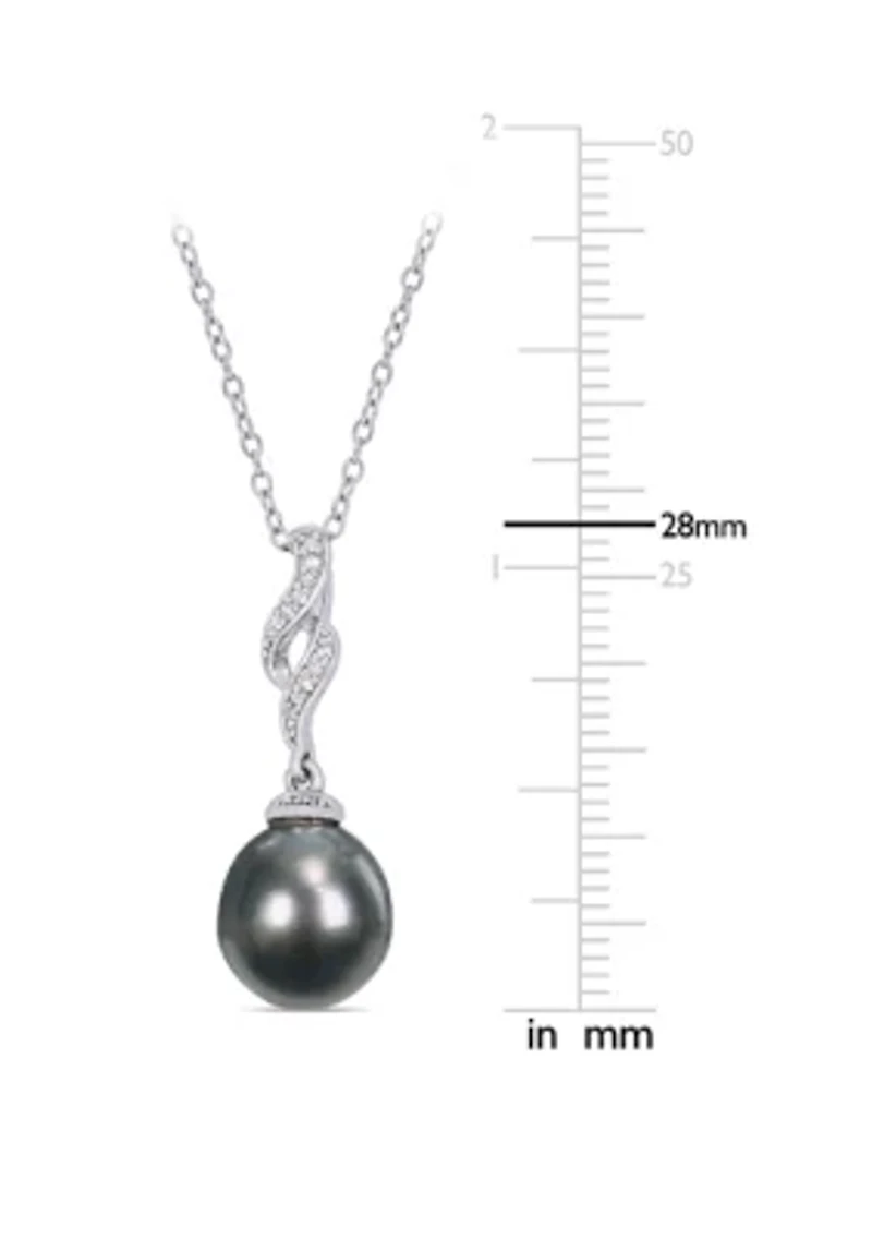 Pearl and 1/10 ct. t.w. Diamond Accent Drop Necklace in Sterling Silver