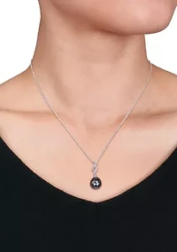 Pearl and 1/10 ct. t.w. Diamond Accent Drop Necklace in Sterling Silver
