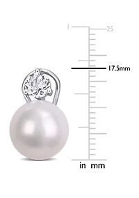 Pearl and 1.17 ct. t.w. White Topaz Earrings in Sterling Silver