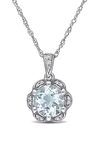 1.15 ct. t.w. Aquamarine and 1/10 ct. t.w. Diamond Accent Flower Necklace in 14K White Gold 
