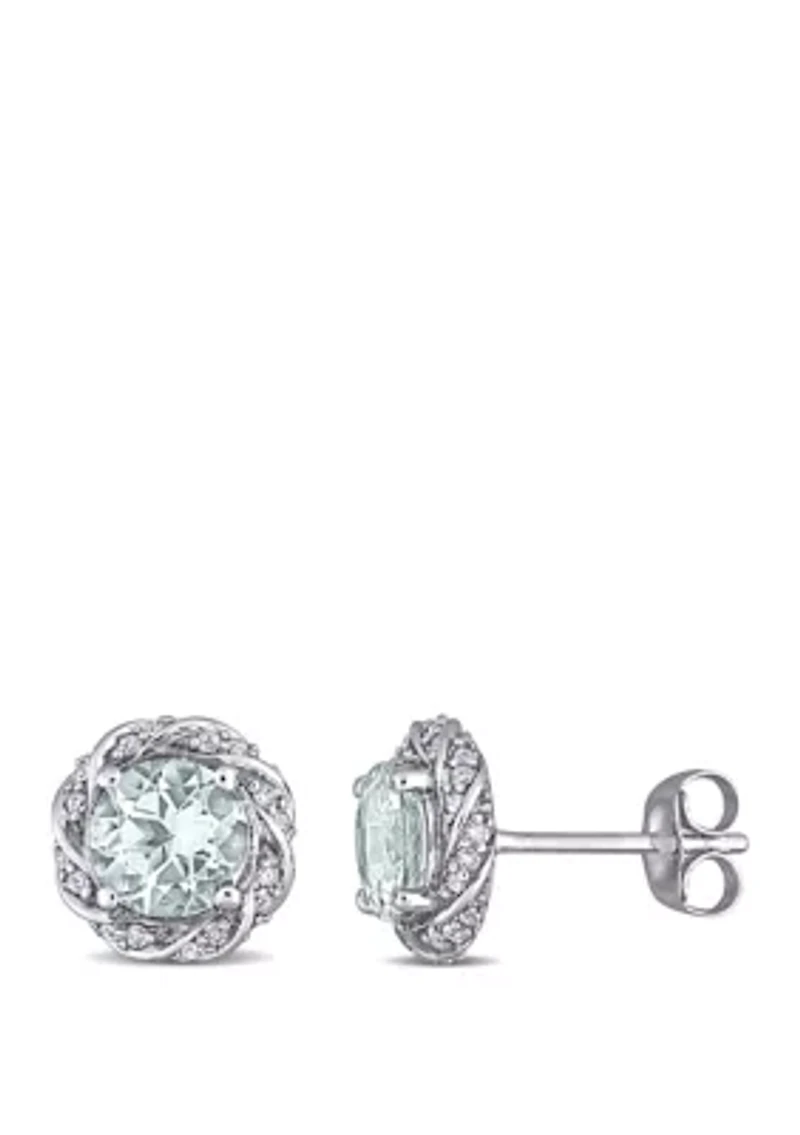1.5 ct. t.w. Aquamarine and 1/5 ct. t.w. Diamond Halo Stud Earrings in 10K White Gold