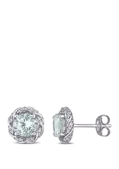 1.5 ct. t.w. Aquamarine and 1/5 ct. t.w. Diamond Halo Stud Earrings in 10K White Gold
