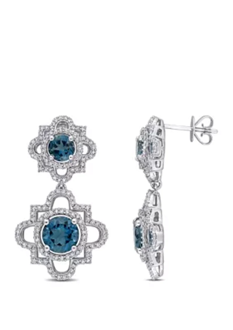 4.33 ct. t.w. London-Blue Topaz and 1 ct. t.w. Diamond Quatrefoil Drop Earrings in 14k White Gold