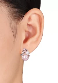 1.13 ct. t.w. White Topaz, 1/3 ct. t.w. Diamond, and Pink and White Cultured Freshwater Pearl Swan Stud Earrings in 10k Rose Gold