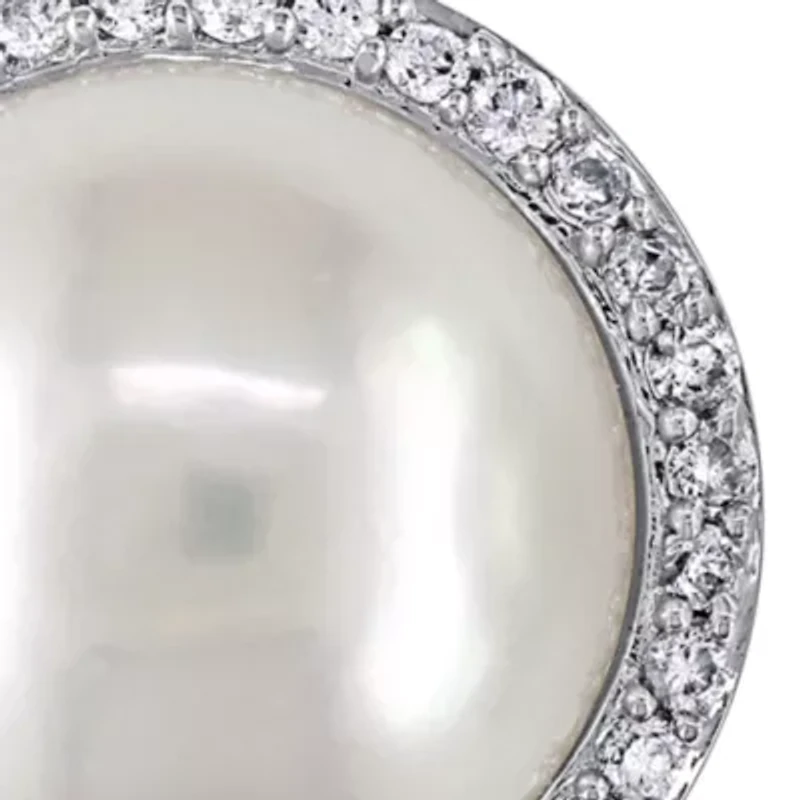 12.5-13 Millimeter Cultured Freshwater Pearl and 1/2 ct. t.w. Diamond Halo Stud Earrings in 14K White Gold