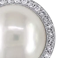 12.5-13 Millimeter Cultured Freshwater Pearl and 1/2 ct. t.w. Diamond Halo Stud Earrings in 14K White Gold