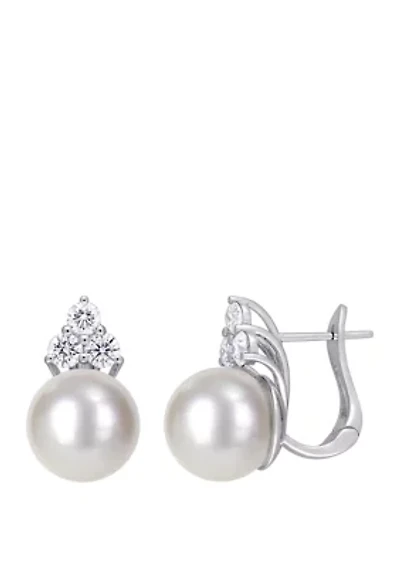 11-12 Millimeter Cultured South Sea Pearl and 1 ct. t.w. Diamond Cuff Earrings in 14K White Gold