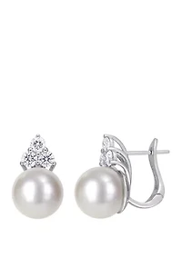 11-12 Millimeter Cultured South Sea Pearl and 1 ct. t.w. Diamond Cuff Earrings in 14K White Gold