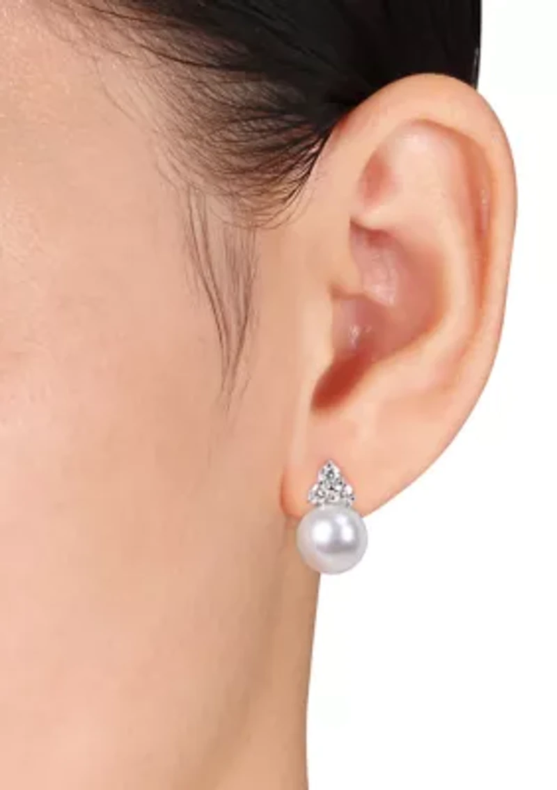 11-12 Millimeter Cultured South Sea Pearl and 1 ct. t.w. Diamond Cuff Earrings in 14K White Gold