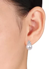 11-12 Millimeter Cultured South Sea Pearl and 1 ct. t.w. Diamond Cuff Earrings in 14K White Gold