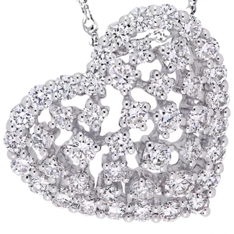1 ct. t.w. Diamond Filigree Heart Pendant with Chain in 14K White Gold