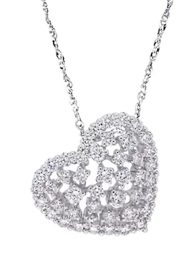1 ct. t.w. Diamond Filigree Heart Pendant with Chain in 14K White Gold
