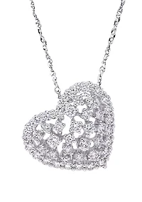1 ct. t.w. Diamond Filigree Heart Pendant with Chain in 14K White Gold