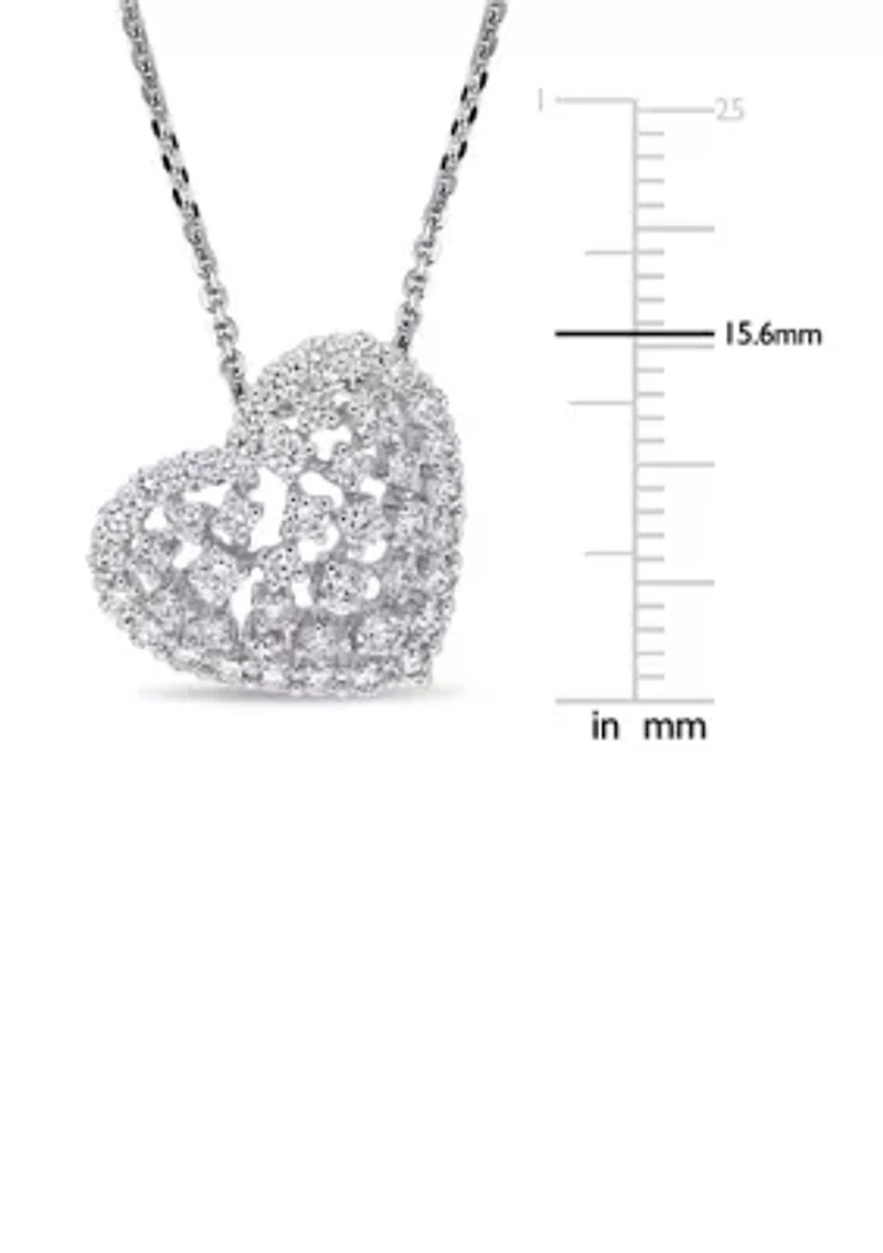1 ct. t.w. Diamond Filigree Heart Pendant with Chain in 14K White Gold