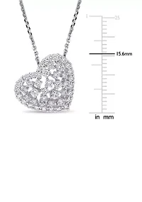 1 ct. t.w. Diamond Filigree Heart Pendant with Chain in 14K White Gold