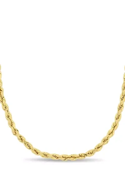3 Millimeter Rope Chain Necklace 14K Yellow Gold