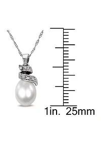 Cultured Freshwater Pearl and Diamond Spiral Pendant with Chain in 10K White Gold