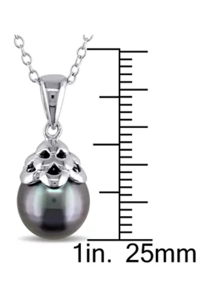 9-9.5 Millimeter Tahitian Cultured Pearl Pendant with Chain in Sterling Silver