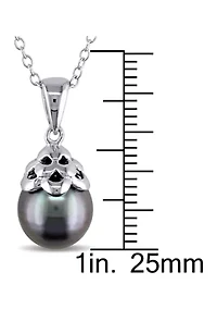 9-9.5 Millimeter Tahitian Cultured Pearl Pendant with Chain in Sterling Silver