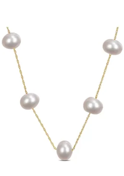 7-8 Millimeter Cultured Freshwater Pearl Tin Cup Necklace in 10k Yellow Gold