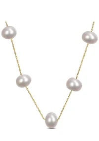 7-8 Millimeter Cultured Freshwater Pearl Tin Cup Necklace in 10k Yellow Gold