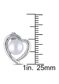 8-8.5 Millimeter Cultured Freshwater Pearl and Diamond Heart Stud Earrings in Sterling Silver