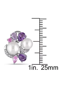 Cultured Freshwater Pearl and 2.75 ct. t.w. Multi-Gemstone Cluster Earrings in Sterling Silver