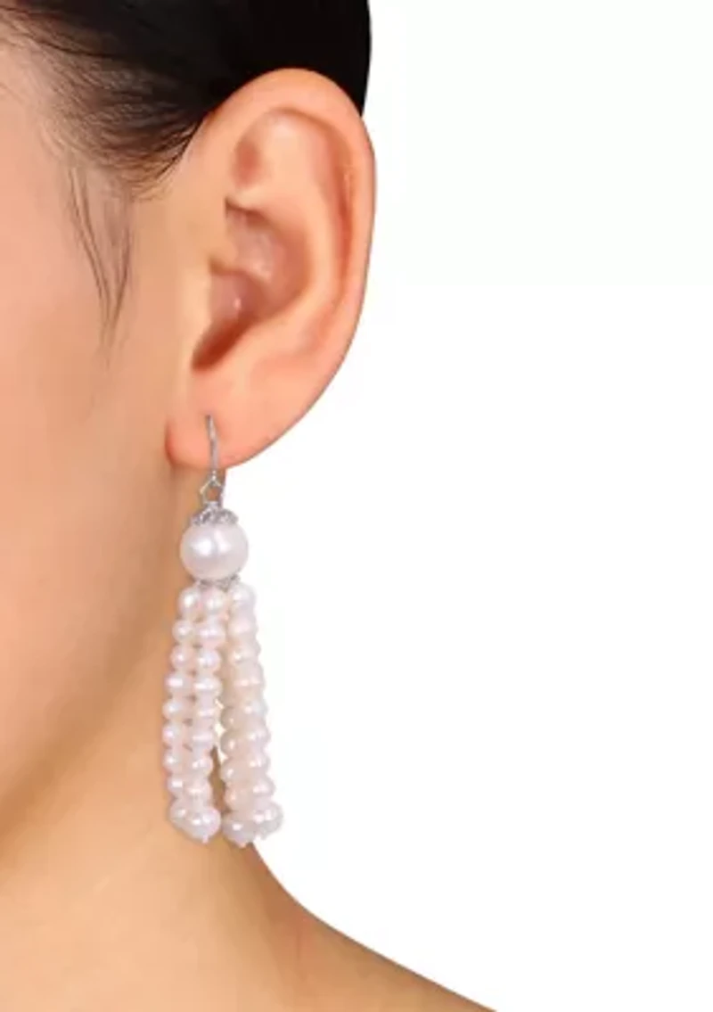 Cultured Freshwater Pearl Tassel Drop Earrings in Sterling Silver