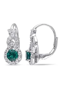 Created Emerald and White Sapphire Twist Earrings in Sterling Silver