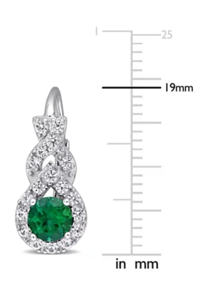 Created Emerald and White Sapphire Twist Earrings in Sterling Silver