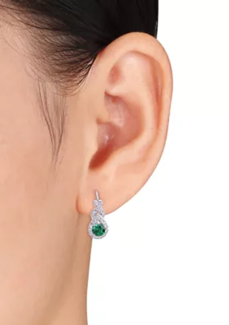Created Emerald and White Sapphire Twist Earrings in Sterling Silver