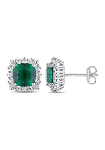 Created Emerald and Created White Sapphire Stud Earrings in Sterling Silver