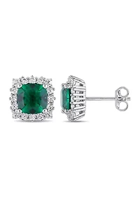 Created Emerald and Created White Sapphire Stud Earrings in Sterling Silver