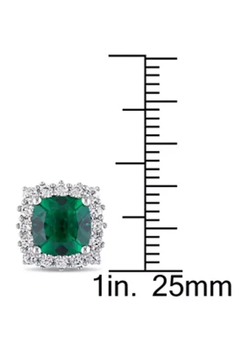 Created Emerald and Created White Sapphire Stud Earrings in Sterling Silver