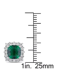 Created Emerald and Created White Sapphire Stud Earrings in Sterling Silver