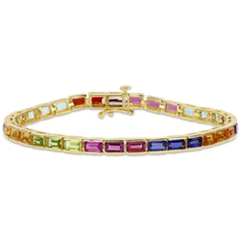 9.1 CT TGW Multi-Gemstone Tennis Bracelet in Yellow Plated Sterling Silver