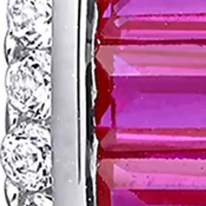 Created Ruby and Created White Sapphire Hoop Earrings in Sterling Silver