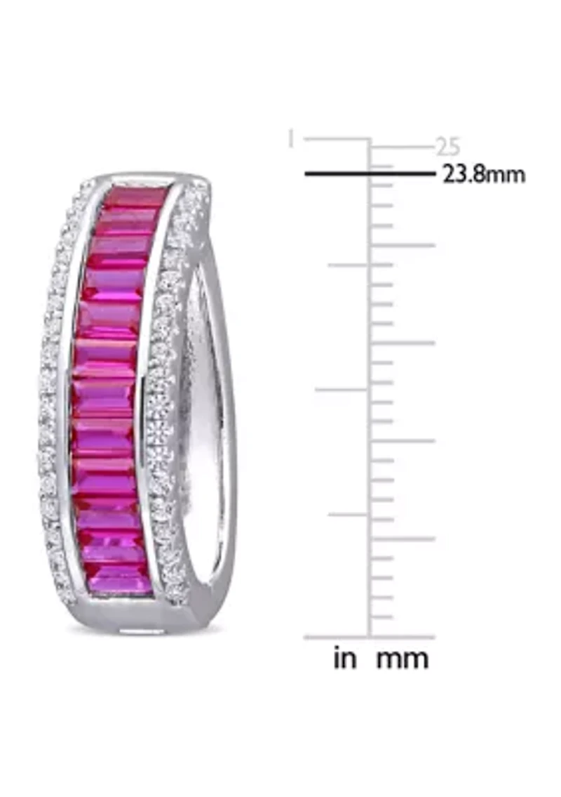 Created Ruby and Created White Sapphire Hoop Earrings in Sterling Silver