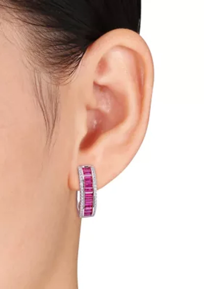 Created Ruby and Created White Sapphire Hoop Earrings in Sterling Silver